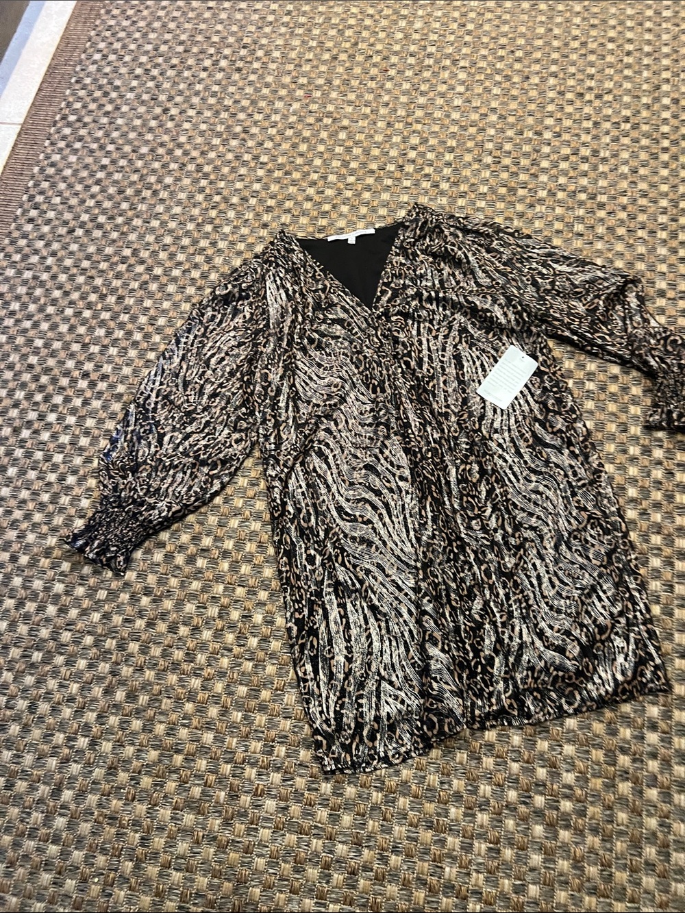 Collective Concepts Black and Tan Animal Print V-Neck Dress